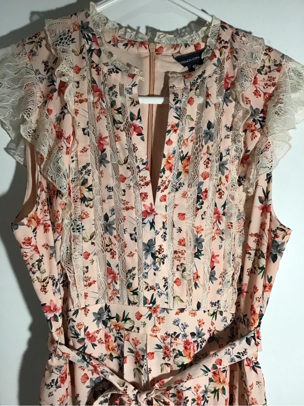 French Connection Blush Floral Lace-Trim Midi Dress Size 8 - Picture 3 of 15
